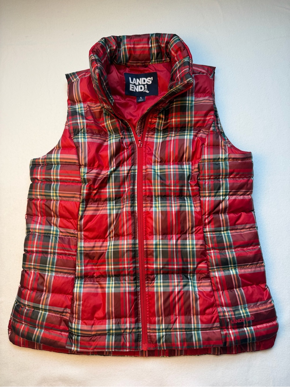 Lands' End Red Plaid Packable Puffer Vest